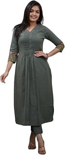 Women's Cotton a-line Flared Straight Kurti with Pant