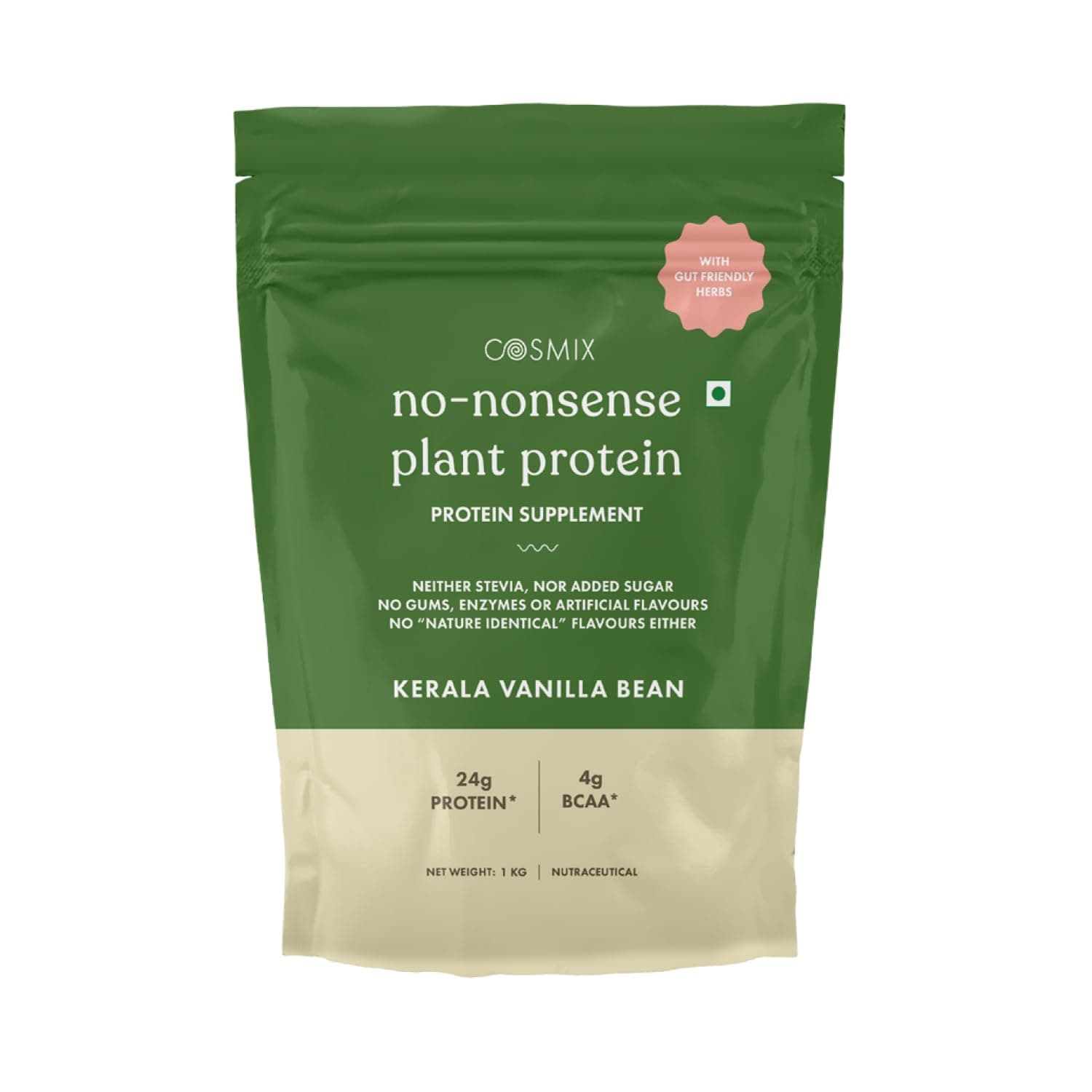 Cosmix No-Nonsense Plant Protein | 26 Protein/Serve, 1Kg Pouch | Kerala Vanilla Bean | Plant Based Protein, Pea & Rice Isolate | Clean, Easy to Digest | All Essential Amino Acids