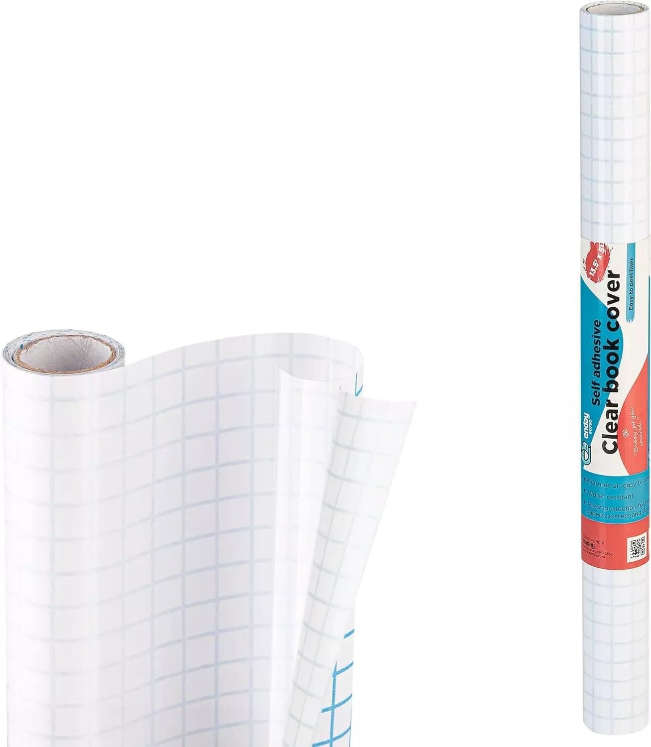 Contact Paper Clear, 13.5” x 5-Feet, Transparent Self Adhesive Book and Textbook Covers for Paperbacks and Hard Covers, Plastic Protective Covering Contact Paper Roll, Acid Free – by Enday