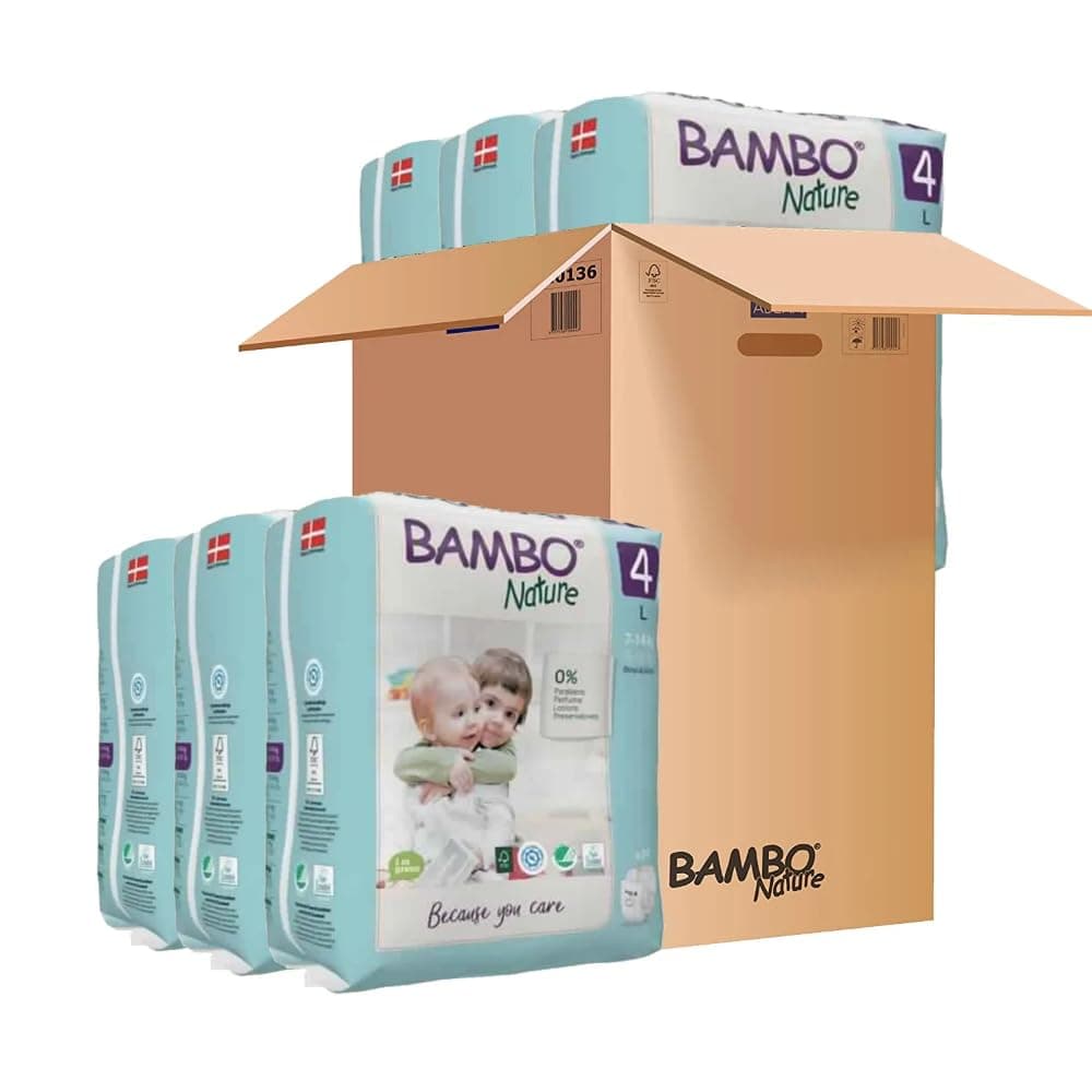Bambo Nature Premium Baby Tape Diapers for Baby Large Size (7-14 Kgs) Super Absorbent, Breathable, Extra Soft, Dermatologically Tested, Hypoallergenic Toddler Nappies With Wetness Indicator, 144 Count