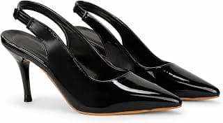 Women’s Floral Embroidered Mesh Slingback Heels | Pointed Toe Stylish Sandals | Comfortable Mid Heel Stiletto Pumps for Wedding, Office, Festive & Casual Wear