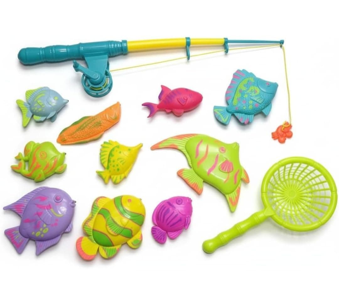 SHRIKIRTI Magnetic Fishing Game Set for Kids – 12PCS Fish Catching Play Kit with Rod & Net – Educational Water Activity for Toddlers & Children Ages 3+
