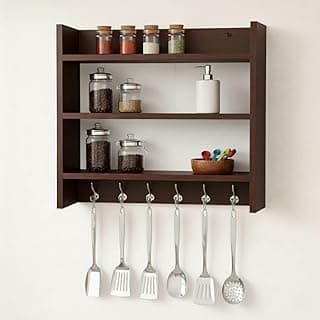 FireBees Wall Mounted Kitchen Organizer Rack Wooden with Hooks | Kitchen Shelf Storage Rack for Spices, Containers & Utensils | Wooden Kitchen Rack Wall Mounted | Kitchen Wall Storage Shelf