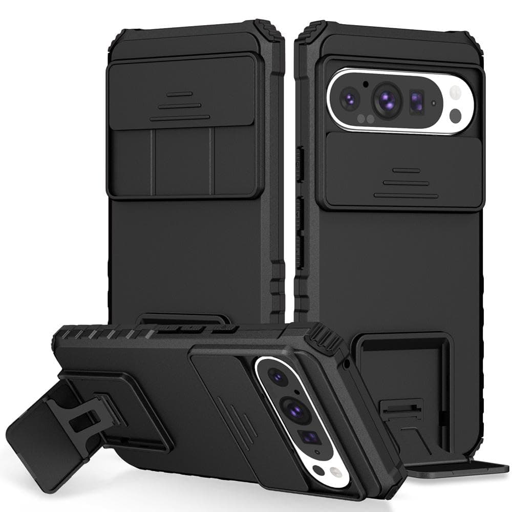 ShieldTech Back Cover Case for Google Pixel 9 Pro XL | Sliding Camera Shield | Stereoscopic Stand | 360 Degree Protection Mobile Phone Case Cover for Google Pixel 9 Pro XL | PC, Black Back Cover