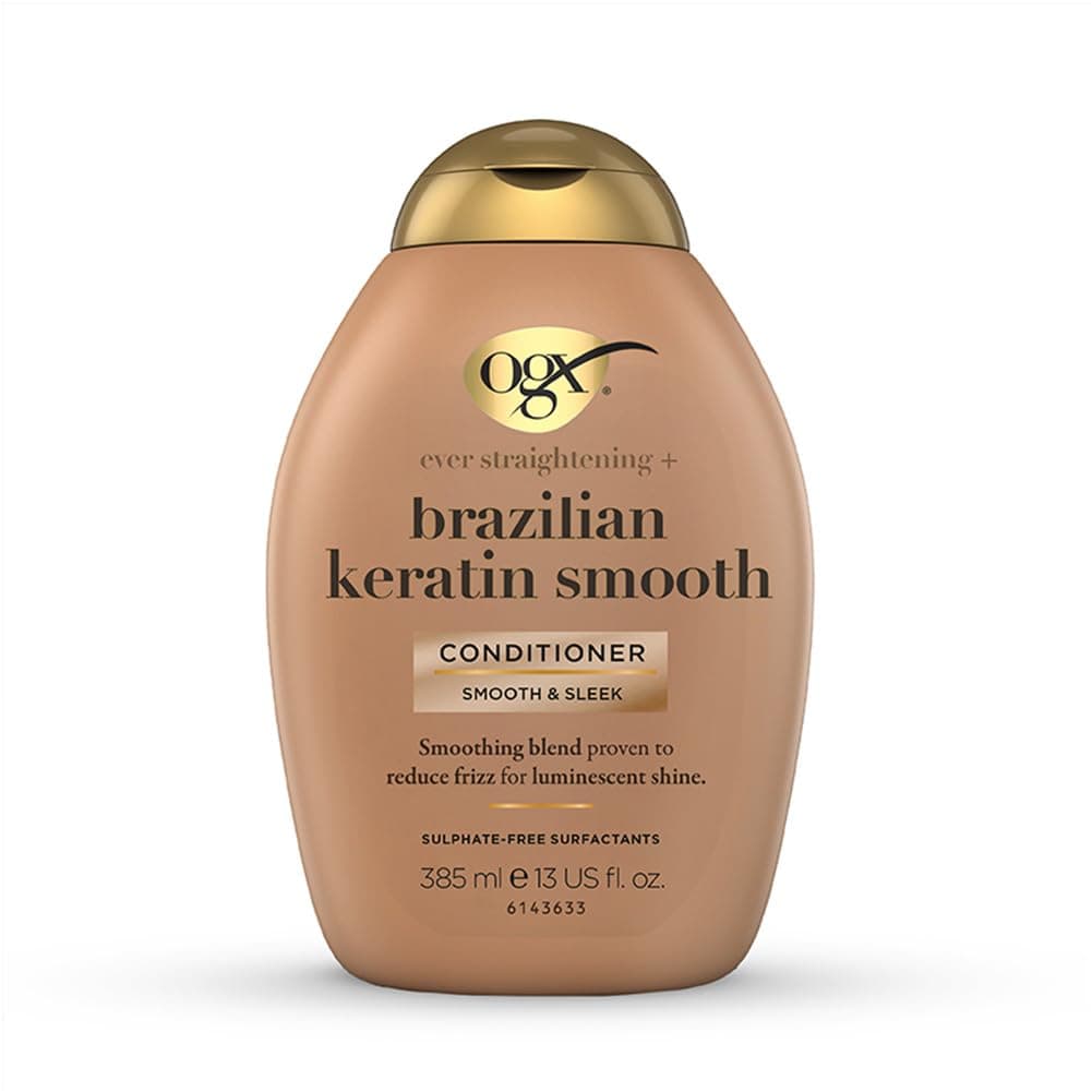 OGX Ever Straightening + Brazilian Keratin Therapy Hair-Smoothing Conditioner With Coconut Oil, Cocoa Butter & Avocado Oil, Paraben-Free, Sulfate-Free Surfactants, 385 Millilitre