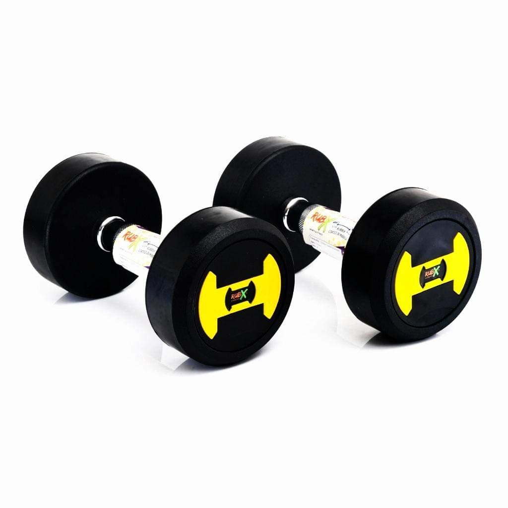 RUBX Rubber Coated Professional Round Dumbbells, (Black, Pack of 2) (Yellow, 17.5 Kg x 2pc (Total = 35 kg))