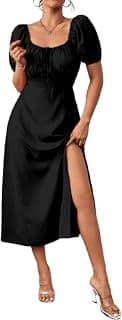 Aahwan Black Raffinéa Puff Sleeve High Slit Maxi Outfit Dress for Women's & Girl's
