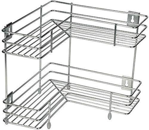 Rasvesh® Rust Free Stainless Steel Fruit and Vegetable Stand Basket Trolley Modern Onion Potato Kitchen Storage Steel Rack -Triple Tire Trolley Shelf (Silver) (2 L Corner)