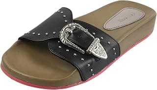 Catwalk womens Buckle Studded Slides Slipper