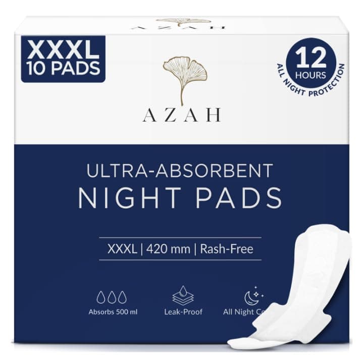 Azah XXXL Sanitary Napkins for Women [Pack of 10] | Extra Large Night Pads | Cottony Soft Sanitary Pads for Women | XXXL Pads for Womens | Leak Proof for Overnight Protection | Extra Long & Wide Back