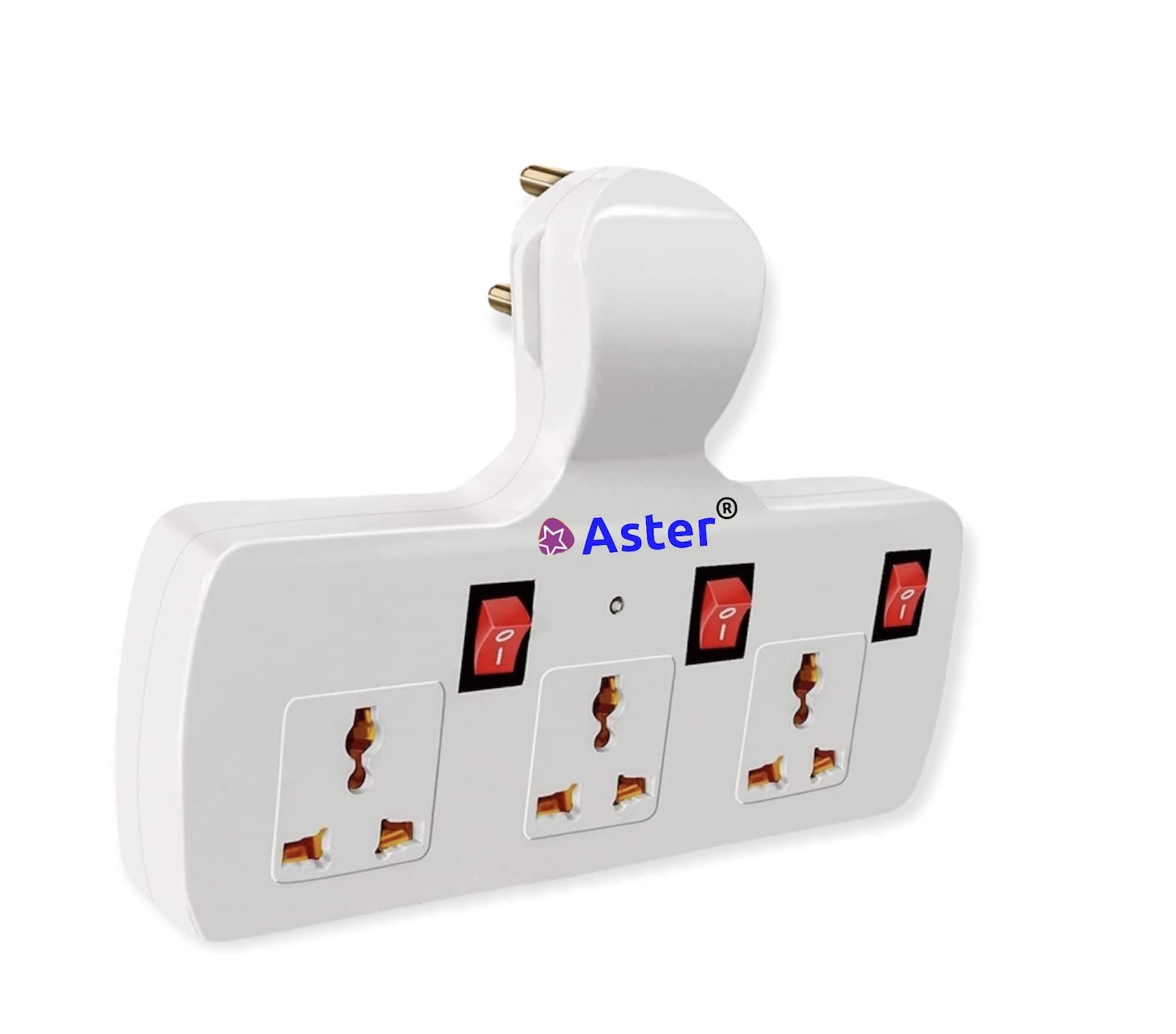 Aster Three pin Multiplug Point | Cordless Wall Socket Multi Outlet Extension Board with Fuse Protection, Universal Sockets and Individual Switches (3 Socket Multiplug)