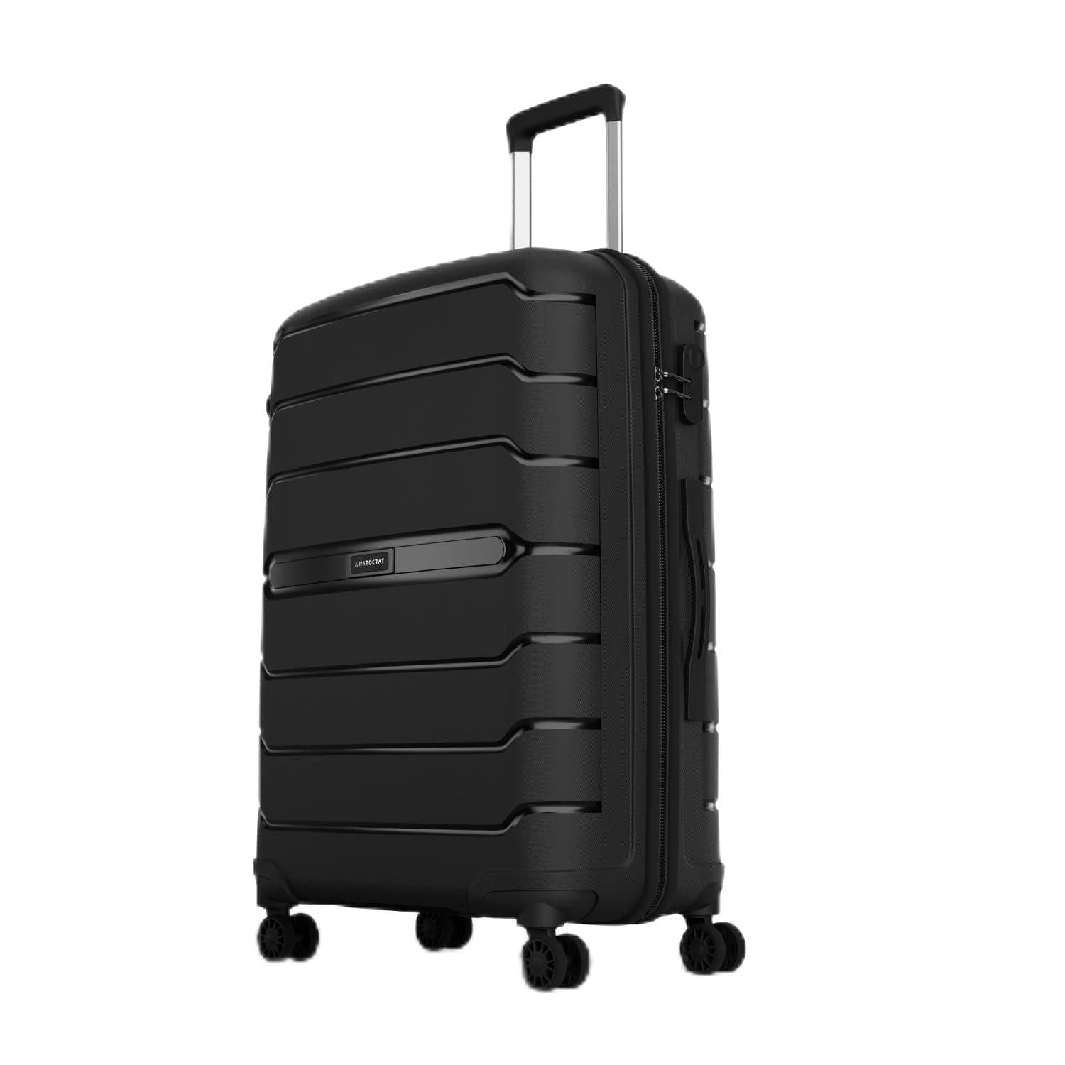 Aristocrat Liberty Large (Check-in) Polypropylene Hard Spinner Trolley Bag, 78Cm|Combination Lock|8 Wheels|3 Years International Warranty|Jet Black