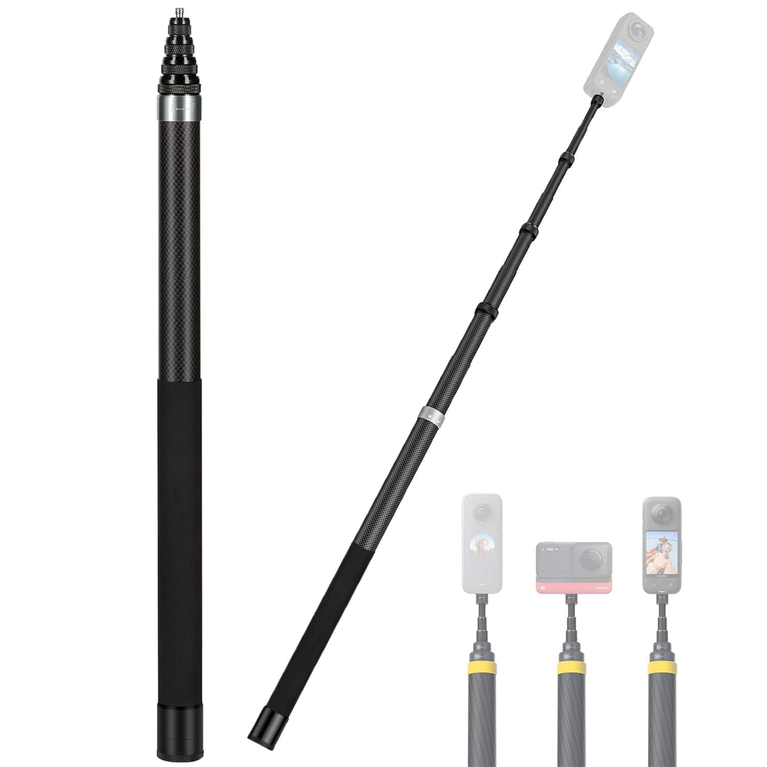 ZODUCT Invisible Carbon Fiber Selfie Stick 9.8ft for Insta 360, GoPro & DJI Osmo | 3 Meter Extra Long Extendable Action Camera Stick | Lightweight Tripod Mount Pole for Vlogging, & Travel