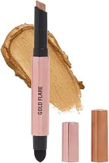 Makeup Revolution Lustre Wand Shadow Stick- Gold Flare | Ultra-pigmented & Shimmery lids | Seamless glide | Buildable, Metallic Formula | Sponge to dab & blend the shades-1.6 g