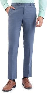 Park Avenue Men's Regular Fit Mid Rise Neo Fit Checks Pattern Polyester Blend Flat Front Formal Trouser