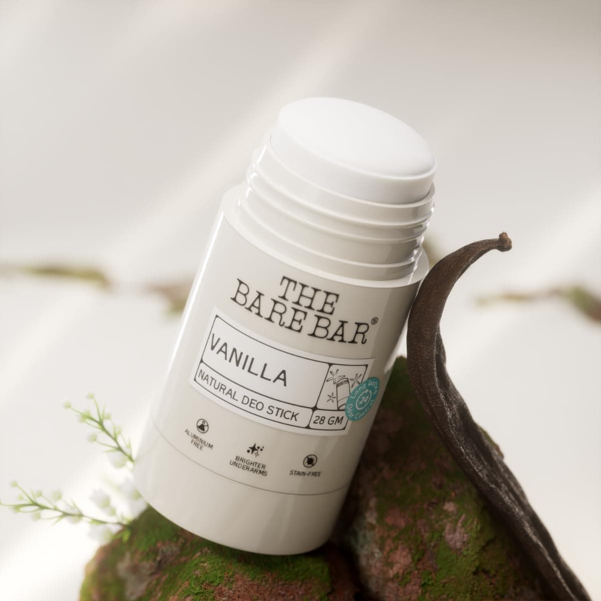 The Bare Bar Vanilla Natural Deodorant Stick 28g | Up to 24-Hour Odour Control | Long-Lasting Freshness | Aluminium-Free, Baking Soda-Free | No White Marks, No Staining | For Men & Women