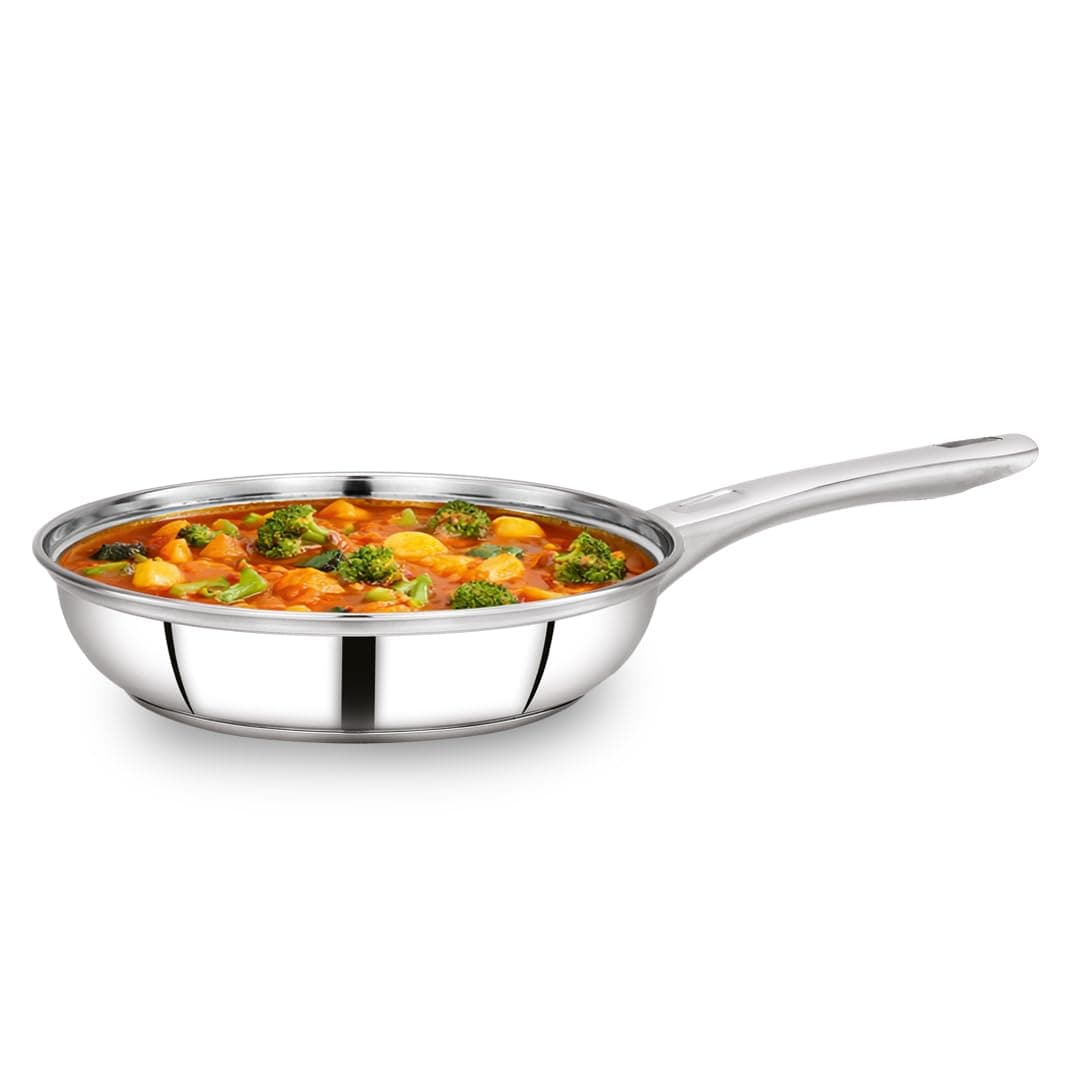 AVIAS INOX IB Belly Stainless Steel Frypan 20cm | Triply Induction Bottom, Gas & Induction Compatible, Easy Grip Handle, Ideal for frying, sautéing, and everyday cooking needs