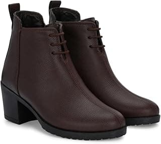Women's Black & Brown Block Heel Ankle Boots | Lace-Up & Side Zip Closure | Synthetic Leather Booties