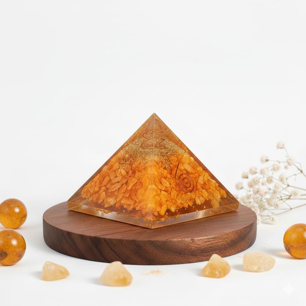 CrystalPurna Certified Citrine Orgone Pyramid for Wealth & Positive Energy | Natural Citrine Crystal Orgone Pyramid for Home, Office & Vastu Decor | Healing Energy Showpiece