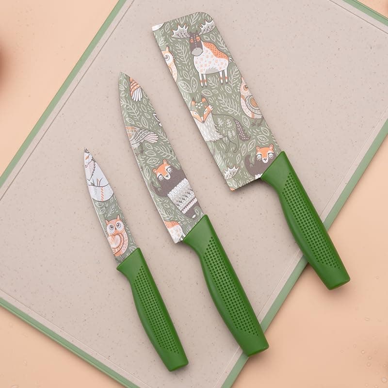 DOEASY 3 Piece Stainless Steel Professional Kitchen Knife Set/Meat Knife/Chef Knife with Non-Slip Handle Sharp Manual Sharpening for Home Kitchen, High Carbon Stainless Steel Knife Set (Green)