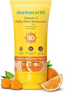 Mamaearth Vitamin C Daily Glow Sunscreen with Vitamin C & Turmeric | For Sun Protection, Tan Protection & Glow | SPF 50 & PA++++ Protection | No White Cast | Lightweight & Non-Sticky | Brightens Skin | In-Vivo Tested | For All Skin Types | 50 g