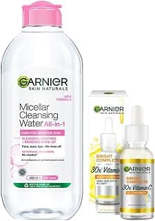 Garnier Bright Complete VITAMIN C Booster Face Serum, 30ml & Garnier Skin Naturals, Micellar Cleansing Water, 400ml