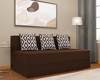 Adorn India Easy 3 Seater Sofa Cum Bed (Rhombus Pattern) Size 5' X 6' Ft (Brown Color) Perfect for Home & Office for Guests (1 Year Warranty)