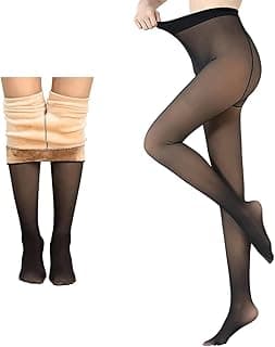 HSR Winter Warm Thermal Fleece Lined Dual-Tone Women Velvet Touch Leggings Tights Pants (Waist Size : 26 to 34 Inch Stretchable) (Black-Footed)
