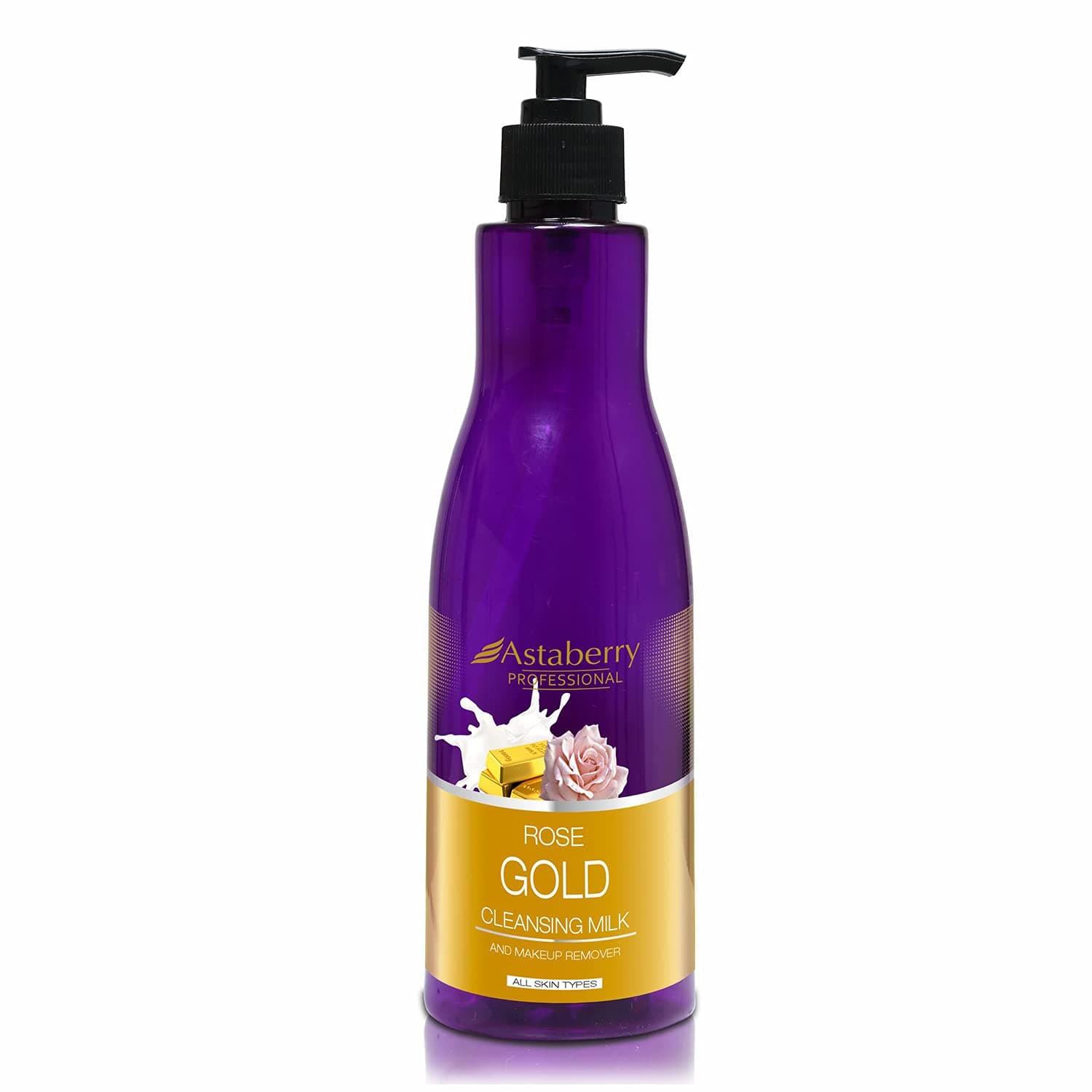 Astaberry Professional Rose Gold Cleansing Milk For All Skin Type 500ml - Makeup Remover | Deep Cleanse | Vitamin E benefits | Smooth & Soft | Real gold extracts