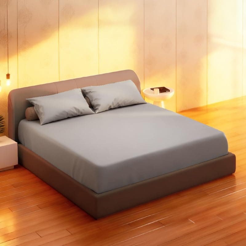 The Sleep Company Plush Cotton Fitted Sheet | 100% Plush Cotton | Soft-Touch Comfort | Breathable | Soft-Touch Fabric | Fits Mattresses Up to 12" | Includes 2 Pillow Covers | Grey