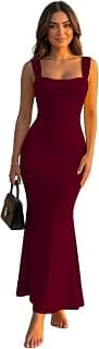 Aahwan Solid Square Neck Bodycon Mermaid Hem Sleeveless Maxi Dress for Women's & Girl's