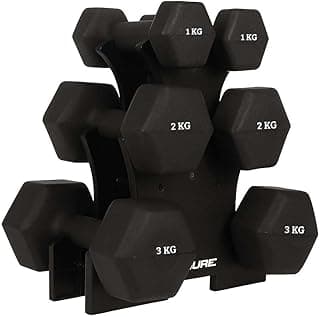 DE JURE FITNESS Dumbbell Set with Rack – 1kg, 2kg & 3kg PVC Dumbbells (3 Pairs) with Compact Stand | Home Gym Weights for Strength Training, Exercise & Space-Saving Storage