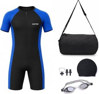 Shifter Kids Girls Swimming Costume Combo Set with Swim Cap, Anti-Fog Goggles, Ear Plugs, Nose Clip & Carry Bag | Stretchable Swimwear for Girls | Pool & Beach Use