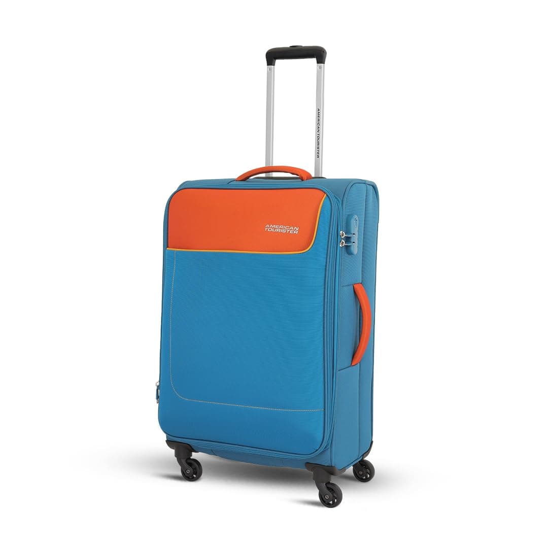American Tourister Jamaica 69 CM Medium Check-in Polyester Softside Trolley Bag with Combination Lock, Luggage Bag with 4 Spinner Wheels for Smooth Travel, Trolley for Men & Women - Multi Colour