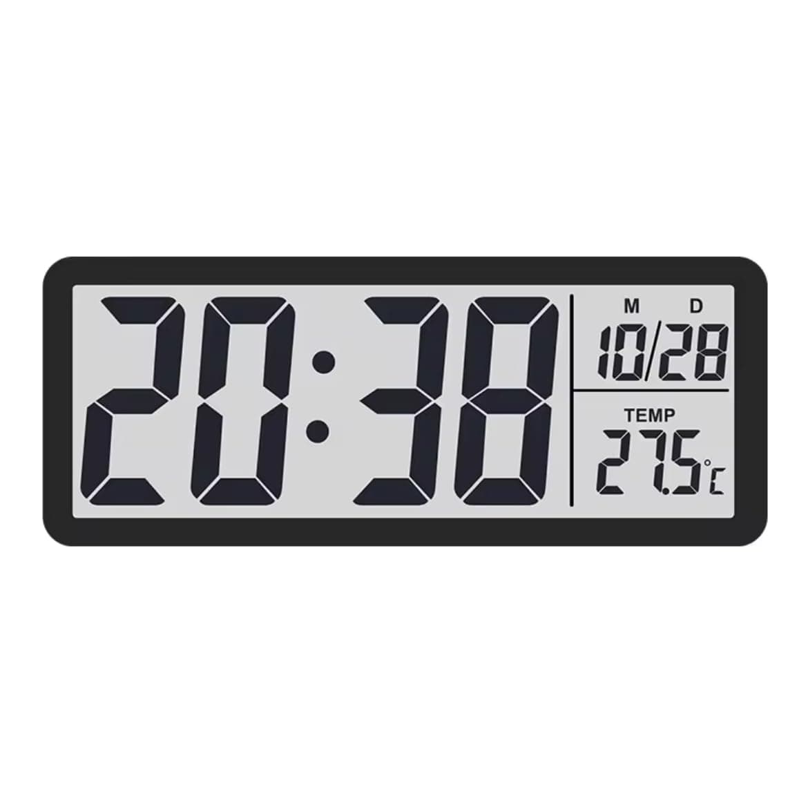 CHIBRO Digital Wall/Tabletop Clock with Temperature & Date Display – 20 cm x 8 cm x 2 cm | Large 12 cm Numerals, Wall/Hanging or Stand Table Use – Battery Powered (Black/White Frame) (Black)