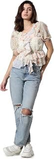 ONLY Floral Printed Puff Sleeves Peter Pan Collar Chiffon Peplum Top