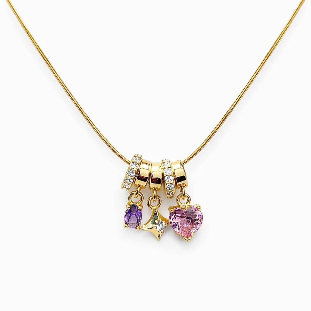 Amaal Anti Tarnish Gold Necklace for Women | Crystal Heart Star Charm Pendant Chain | Stylish AD Diamond Jewellery| Adjustable Neck chains | Valentine Gift for Girlfriend, Wife Stainless Steel -302