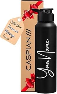 CASPIAN /// Hike Stainless Steel Customize Sipper Water Bottle (CUS-Matte Black 1 Litre, Set of 1)| Leak Proof Thunder for Fridge Home Office Travel School Kids Boys Girls Adults Sports Gym Yoga