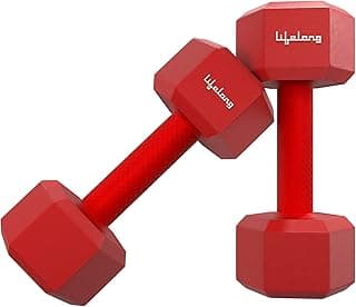 Lifelong PVC Hex Dumbbells Pack of 2 (5kg*2) Red Color for Home Gym Equipment Fitness Barbell|Gym Exercise|Home Workout| For Men & Women (6 Months Warranty)