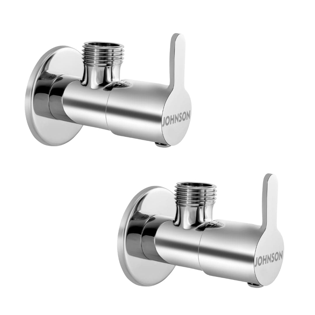 Johnson Rejoice Mini Brass Angle Valve for Bathroom with Wall Flange (Pack of 2) | 1/2 Inch Chrome Finish Angle Cock | Durable Water Control for Bathroom/Geyser/Health Faucet Valve