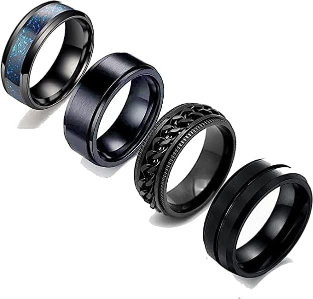 MEENAZ Black Rings for Men Mens couples gents friends unisex Boys Boyfriend heart love Stainless Steel Stylish Valentine gifts proposal Couple band thumb Titanium Silver gold combo Finger Ring 170