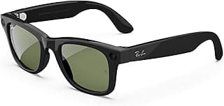 Meta Ray-Ban Meta (Gen 1), Wayfarer, Shiny Black | Smart AI Glasses for Men, Women. 12 MP Ultra-Wide Camera, Open-Ear Speakers for Audio, Video Recording and Bluetooth. Green Lenses. Wearable Tech.