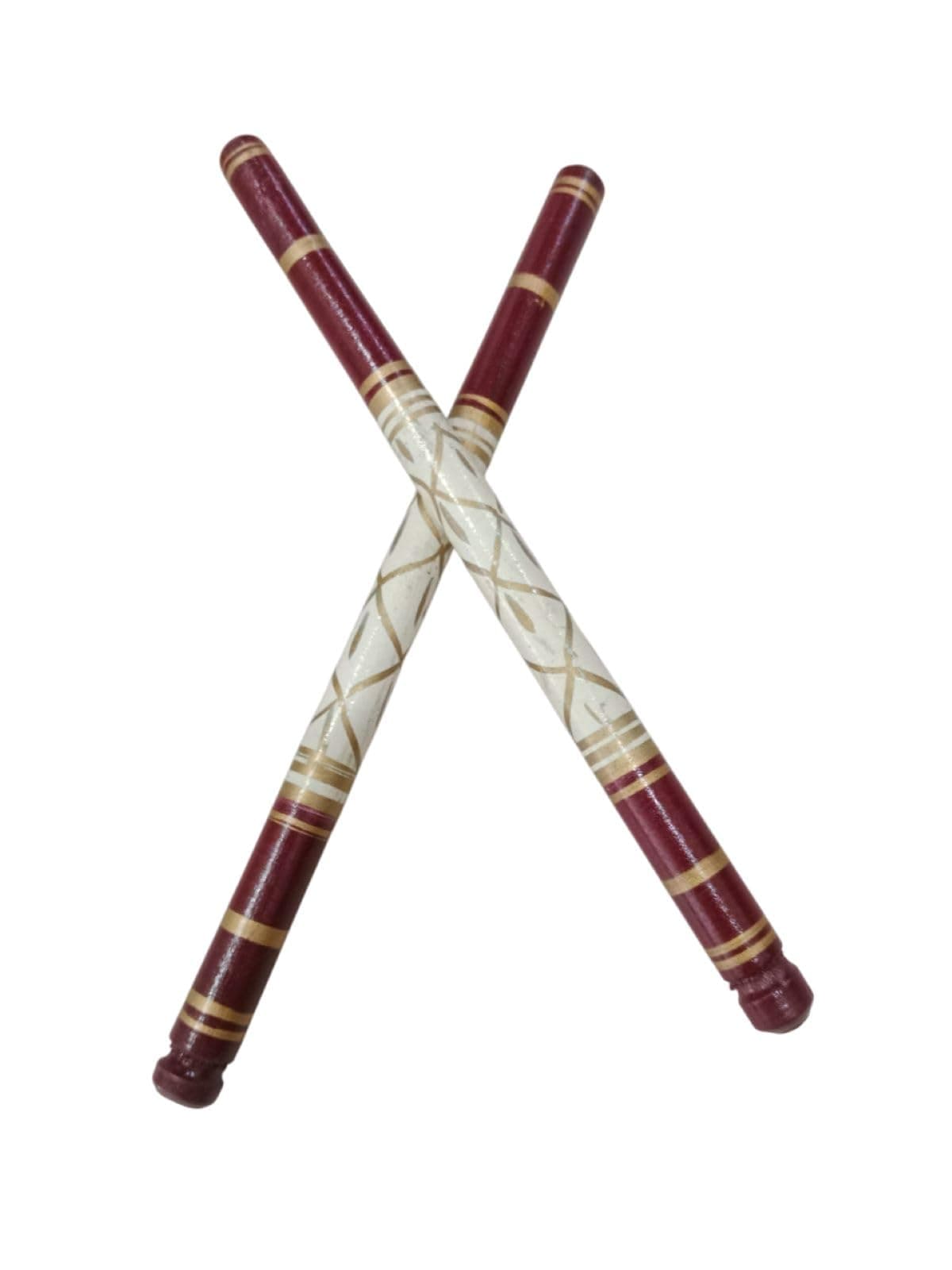BookMyCostume Wooden White Heavy Sankheda Kolattam Sticks for Dandiya Nights | Traditional Handcrafted Dandiya Sticks for Garba nights | Fancy Dress Accessory for Kids & Adults | (1 Pair – 2 Sticks)