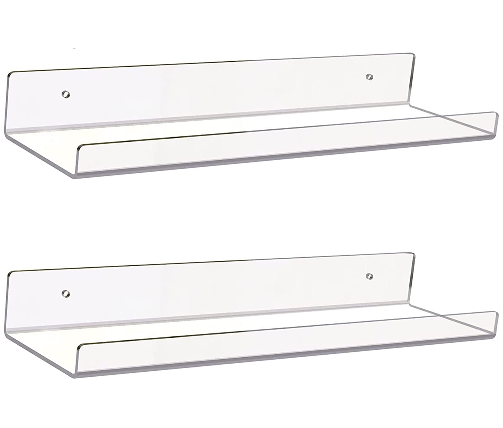 Siyara Clear Acrylic Wall Shelf for Living Room, Bedroom, Bathroom & Kitchen | Invisible Floating Shelf Organizer for Books, Decor & Storage Rack | 15 Inch (Pack of 2)