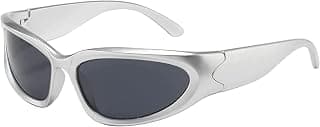 ARZONAI Futuristic Series Wraparound Y2K Sunglasses For Men & Women | UV Protected | Full Rim Trending & Stylish Shades | Free Size (Silver-Black)