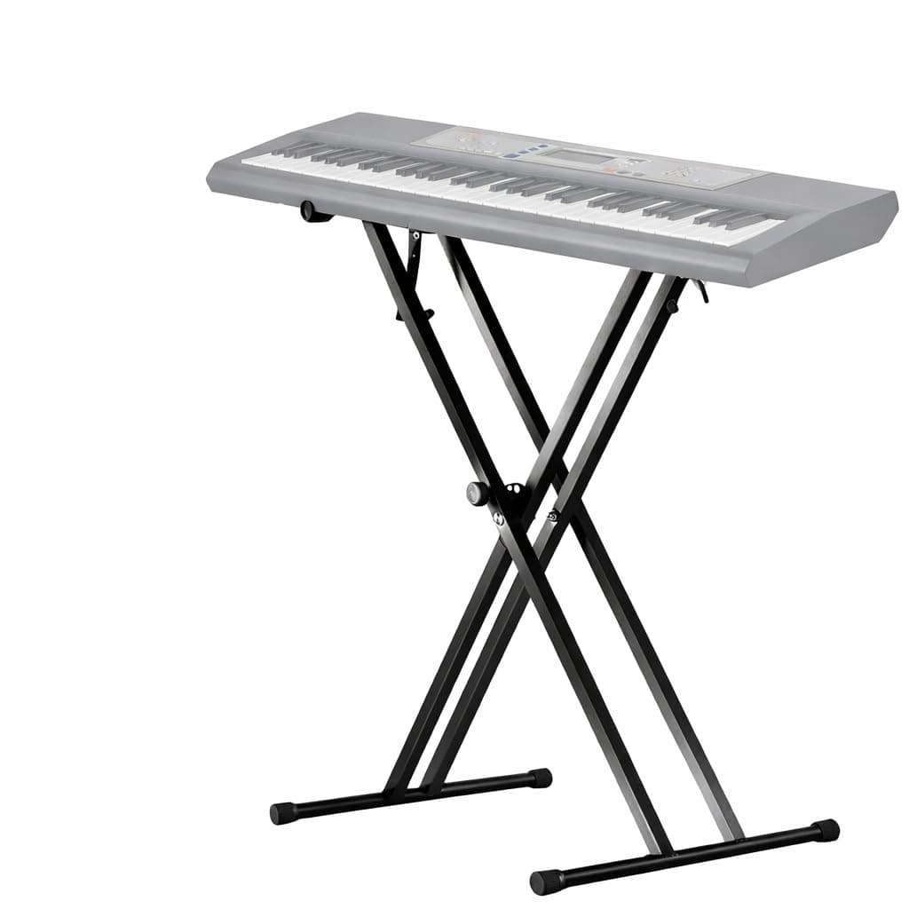 MOCKING BIRD Adjustable Double X Keyboard Stand with Piano Bench, Foldable Heavy Duty Digital Piano Stand for 54/61/76/88 Key Keyboards, Height Adjustable Portable Music Keyboard Stand