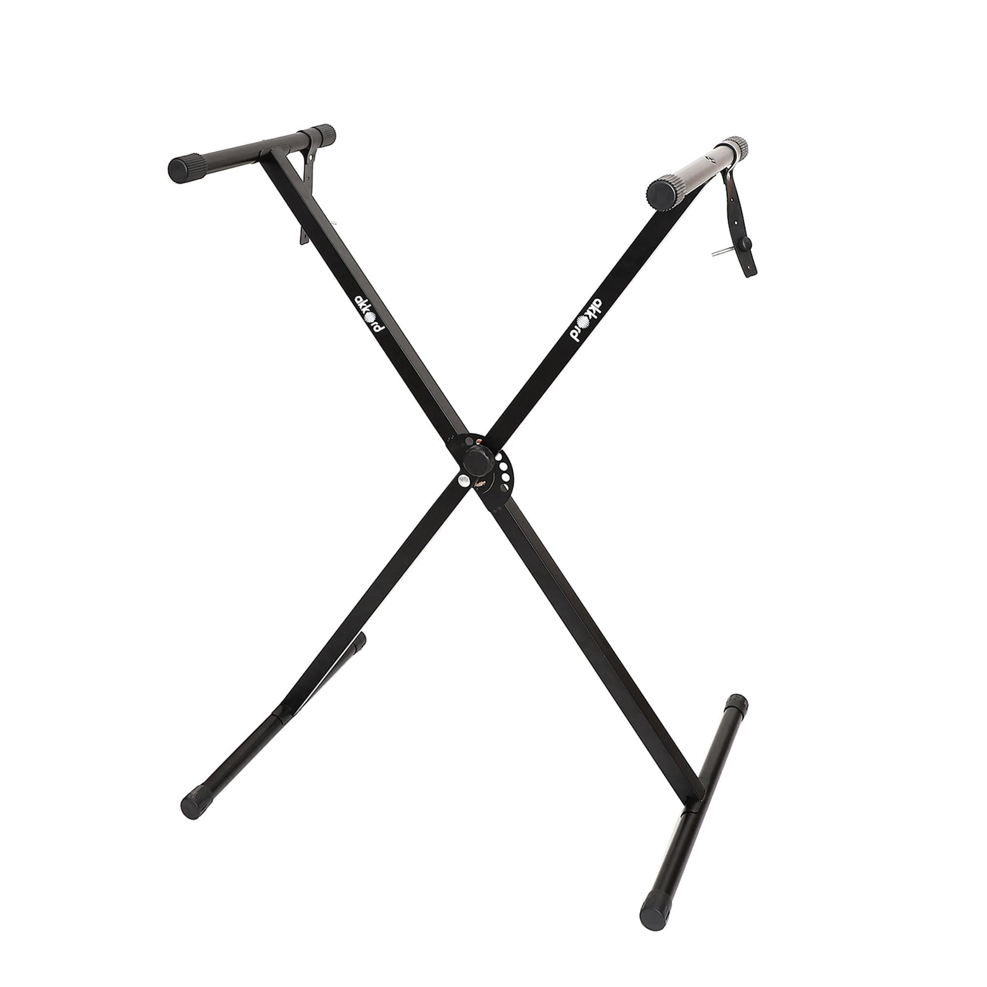 Akkord Single X Adjustable Keyboard Stand for 61-Keys Keyboard – Foldable, Heavy-Duty Steel Frame, Non-Slip Rubber Caps, Secure Locking Pin, Height Adjustable for Digital Piano & MIDI Keyboards