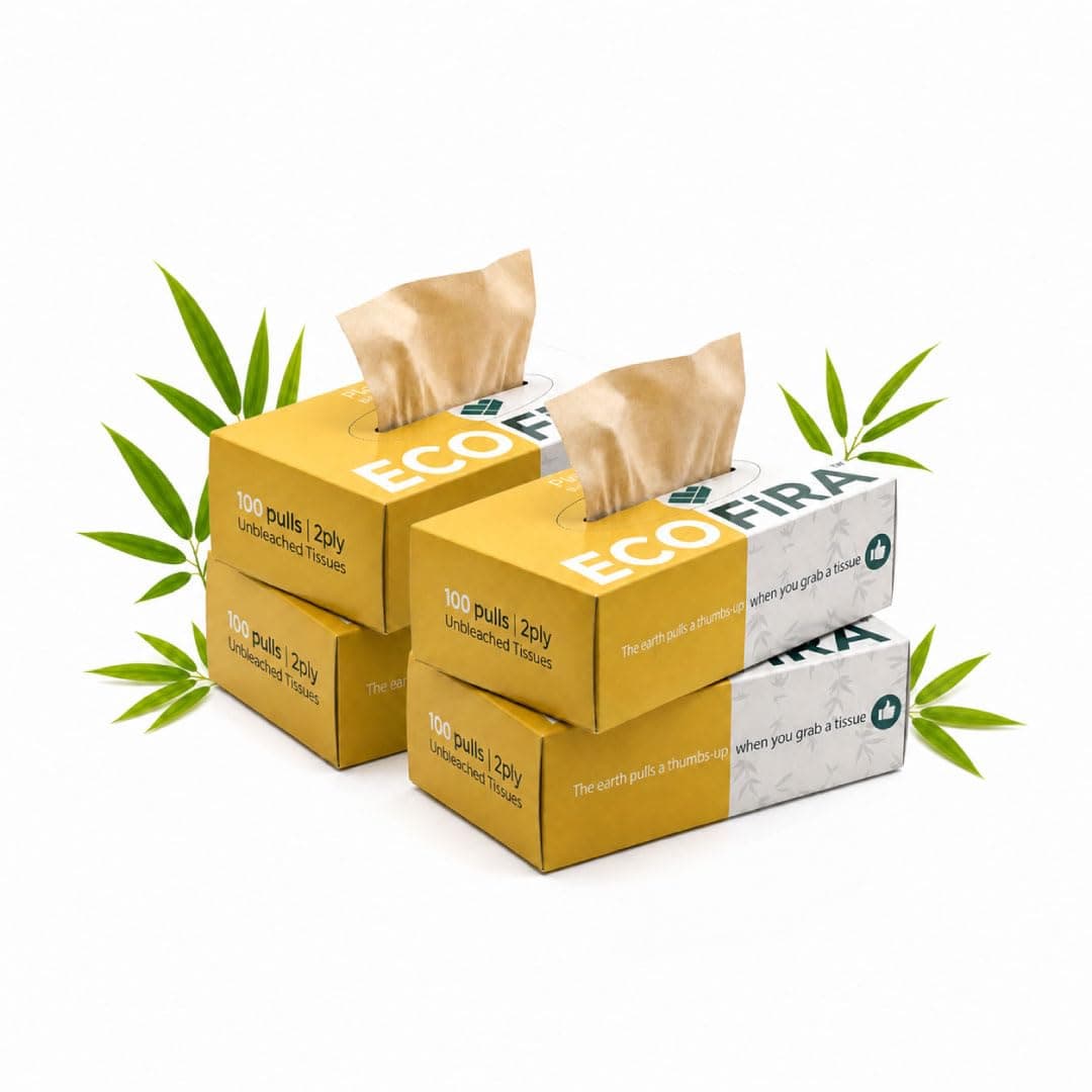 Ecofira Bamboo Facial Tissue Box, 100 Pulls Each, 2-Ply Ultra Soft Unbleached Facial Tissues, 100% Bamboo Pulp, Chlorine-Free, Highly Absorbent Tissue Paper, Pack of 4