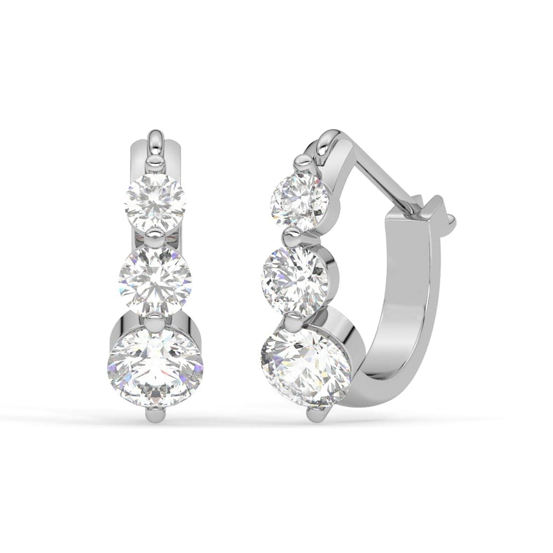 CLARA 925 Sterling Silver 3 stones Hoop and Huggies Bali Earrings | Rhodium Plated, Swiss Zirconia | Gift for Women & Girls