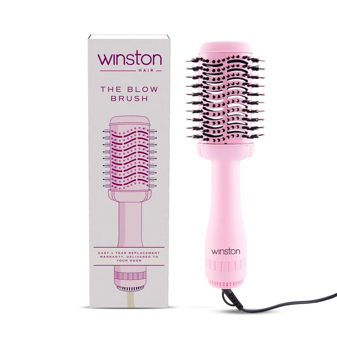 Winston Hot Air Brush for Hair 1200W – 2 in 1 Blow Dryer Brush & Hair Volumizer Brush for Women | Salon Style Blow Dry Brush for Smooth, Frizz-Free Volume | Charcoal Bristles (Pink, 1 Year Warranty)